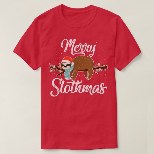 Merry Slothmas Cute Sloth Wear Santa Hat Cute Chri T-shirt (Design voorkant)