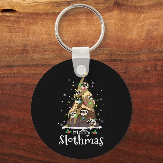 Merry Slothmas Cute Xmas Sloth Santa Hat Christmas Sleutelhanger (Voorkant)
