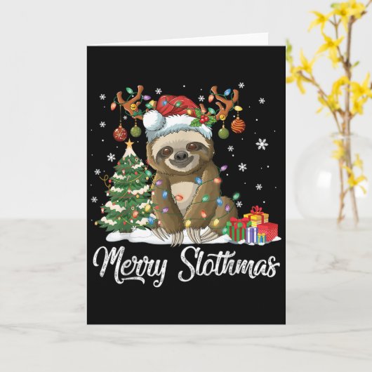 Merry Slothmas Funny Sloth Christmas Tree Lights X Kaart (Gele Bloem)