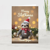 Merry Slothmas Gebreide Luiaard Kerst Kaart (Voorkant)