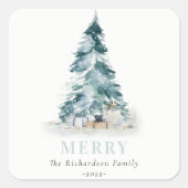 Merry Snow Waterverf Pine-kerstboomgeschenken Vierkante Sticker (Voorkant)