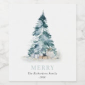 Merry Snow Waterverf Pine-kerstboomgeschenken Wijn Etiket (Enkel label)