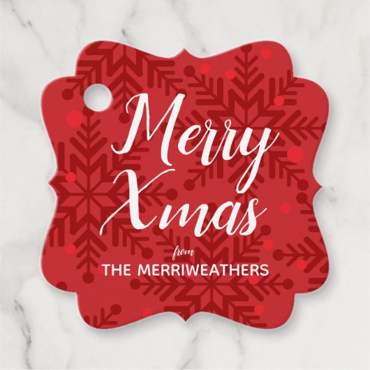 Merry Snowflake Gift Label Rood (Voorkant)