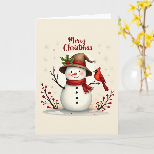 Merry Snowman Kerst Kaarten (Gele Bloem)