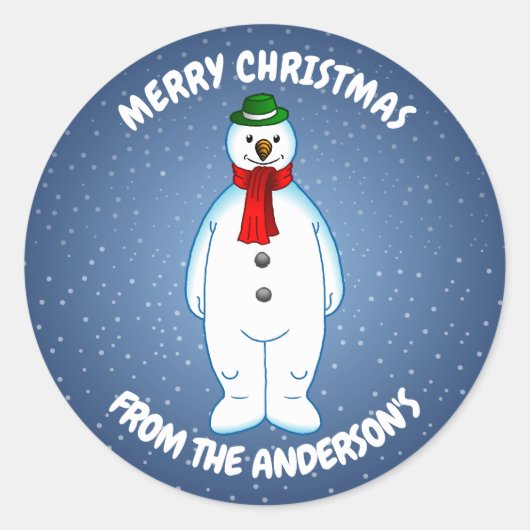 Merry Snowman Ronde Sticker (Voorkant)