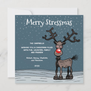 Merry Stressmas met Rudolph-kerstkaart Notitiekaartje
