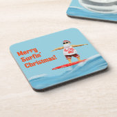 Merry Surfin' Christmas Santa op Surfboard Bier Onderzetter (Linkerzijde)