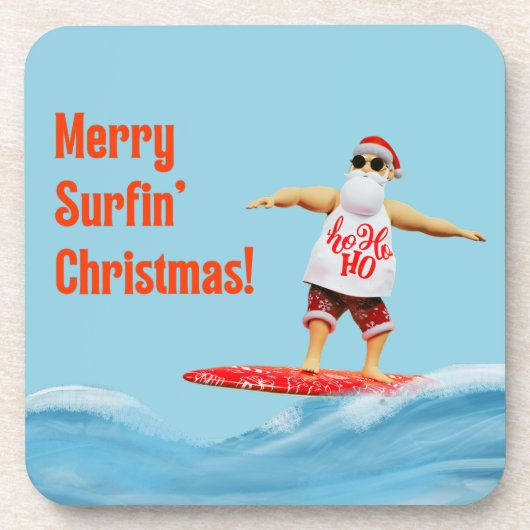 Merry Surfin' Christmas Santa op Surfboard Bier Onderzetter (Voorkant)