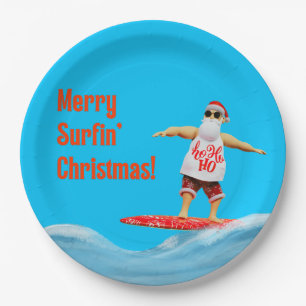 Merry Surfin' Kerstman op Surfboard Gooi P Papieren Bordje
