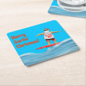 Merry Surfin' Kerstman op Surfboard Gooi P Vierkante Kartonnen Onderzetter (Schuin)