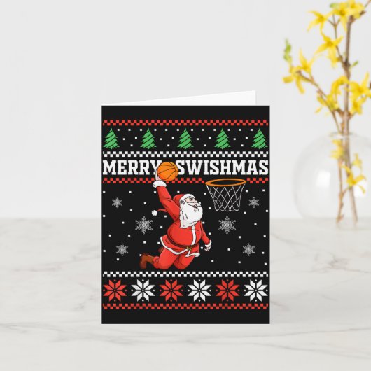Merry Swishmas Basketball Snowman Christmas Ugly P Kaart (Gele Bloem)