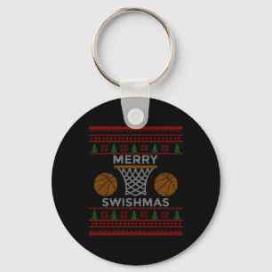 Merry Swishmas Bysketbyll Fun Cool Boy Christmas Sleutelhanger