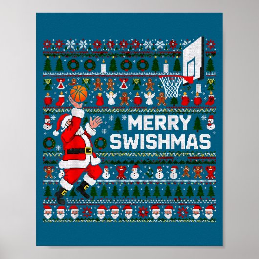 Merry Swishmas Santa Basketball Ugly Sweater Style Poster (Voorkant)