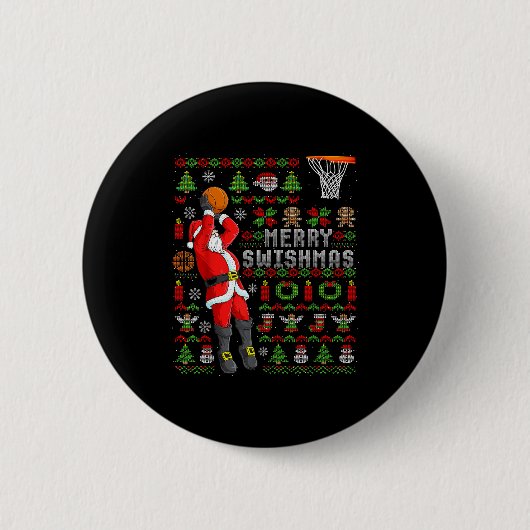 Merry Swishmas Ugly Christmas Basketball Christmas Ronde Button 5,7 Cm (Voorkant)