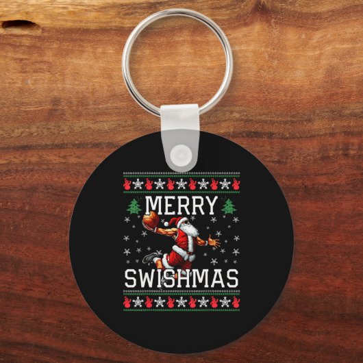 Merry Swishmas Ugly Funny Christmas Basketball Chr Sleutelhanger (Voorkant)
