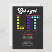 Merry Technicor Lets Get Lit Retro Christmas Party Kaart (Voorkant)