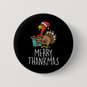 Merry Thankmas Santa Turkey Day Thanksgiving Chris Ronde Button 5,7 Cm