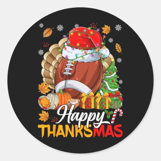 Merry Thanksgiving Football Santa Hat Thanksgiving Ronde Sticker (Voorkant)