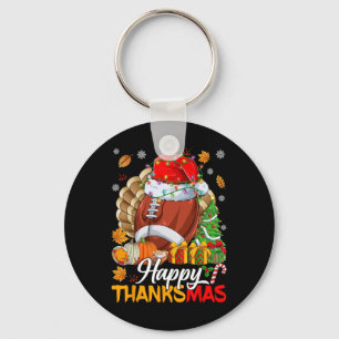 Merry Thanksgiving Football Santa Hat Thanksgiving Sleutelhanger