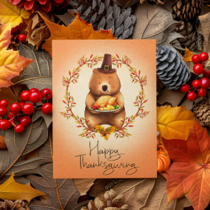 Merry Thanksgiving Wenskaart Beer Schattig Kaart