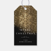 Merry to Holiday Gift Label Black Gold Snowflakes Cadeaulabel (Voorkant)