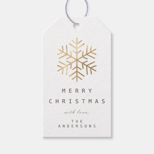 Merry to Holiday Gift Label White Gold Snowflakes Cadeaulabel (Voorkant)