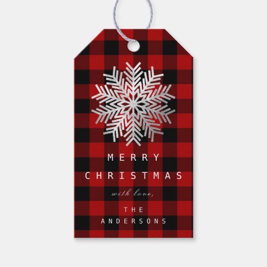 Merry to Holiday Snowflakes Grey Pset Red Black Cadeaulabel (Voorkant)