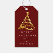 Merry to Name Holiday Kerstboom Burgundy Gold Cadeaulabel (Voorkant)