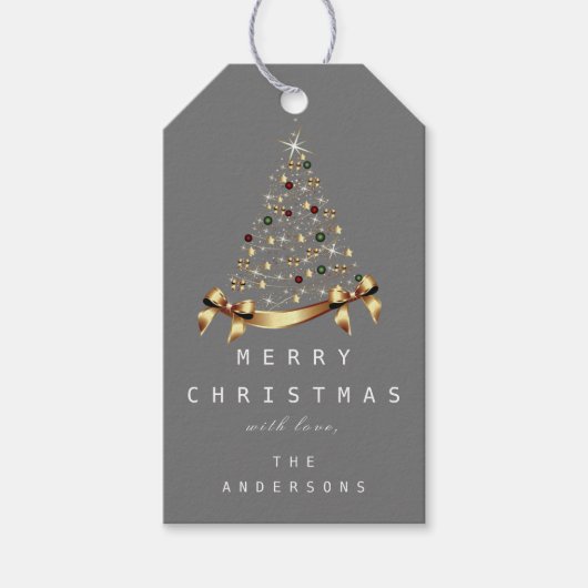 Merry to Name Holiday kerstboom Gift Grey Cadeaulabel (Voorkant)