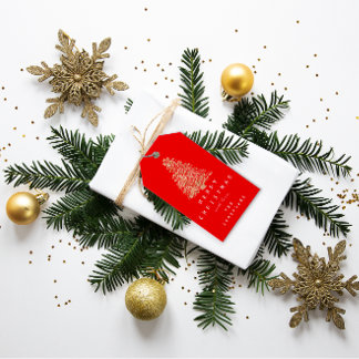 Merry to Name Holiday Kerstboom Red Copper Cadeaulabel