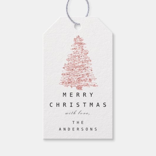 Merry to Name Holiday Kerstboom Roos Blush Cadeaulabel (Voorkant)