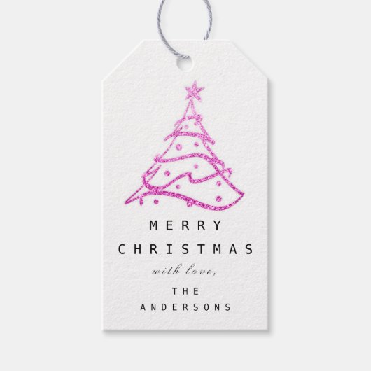 Merry to Name Holiday Kerstboom Roze White Cadeaulabel (Voorkant)
