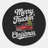 Merry Truckin' Christmas Buffalo Plaid Clic Ck Up Ronde Sticker (Voorkant)