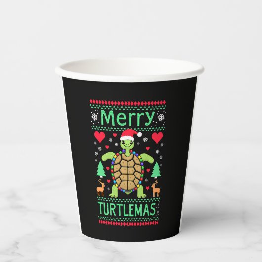 Merry Turtlemas Christmas Lights Cute Turtle Santa Papieren Bekers (Voorkant)