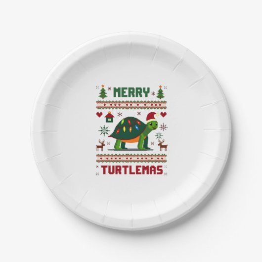 Merry Turtlemas Christmas Lights Cute Turtle Santa Papieren Bordje (Voorkant)
