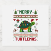 Merry Turtlemas Christmas Lights Cute Turtle Santa Sparkling Wijnetiket (Enkel label)