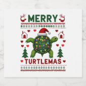 Merry Turtlemas Christmas Lights Cute Turtle Santa Sparkling Wijnetiket (Enkel label)