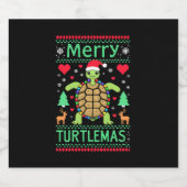 Merry Turtlemas Christmas Lights Cute Turtle Santa Sparkling Wijnetiket (Enkel label)