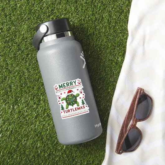 Merry Turtlemas Christmas Lights Cute Turtle Santa Sticker (HydroFlask Insitu)