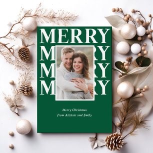 Merry typografie in witte en groene foto feestdagenkaart