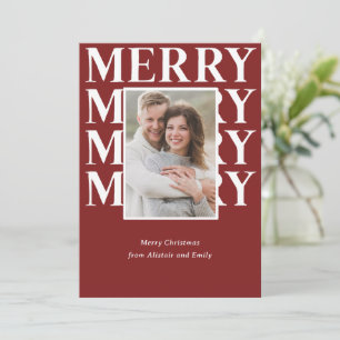 Merry typografie in witte en rode foto feestdagenkaart