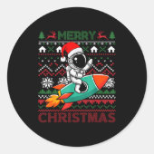 Merry Ugly Christmas Santa Hat Astronaut Riding Ro Ronde Sticker (Voorkant)