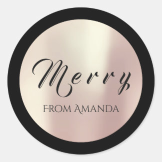Merry van naam White Rose Gold Feestdagen Black Ronde Sticker