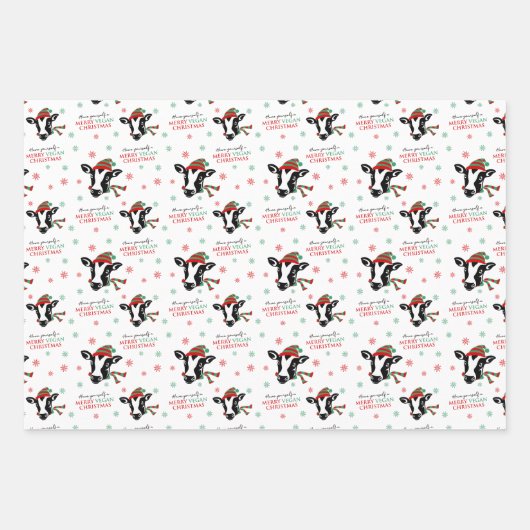 Merry Vegan Kerstmis, Cute Koe Inpakpapier Vel (Voorkant)