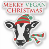 Merry Vegan Kerstmis, Koe, Sticker (Voorkant)