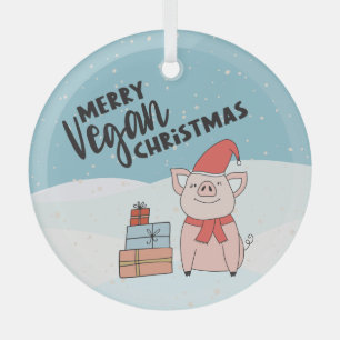 Merry Vegan Kerstmis schattige cartoon biglet en g Glas Ornament