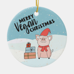 Merry Vegan Kerstmis schattige cartoon biglet en g Keramisch Ornament