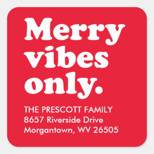 Merry vibes alleen retro rood retouradres vierkante sticker