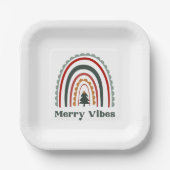 Merry Vibes Boho Rainbow Retro Kerstparty Papieren Bordje (Voorkant)