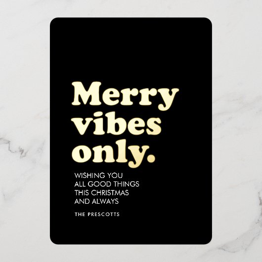 Merry vibes only eenvoudig retro niet-foto Kerstmi Folie Feestdagenkaart (Voorkant)